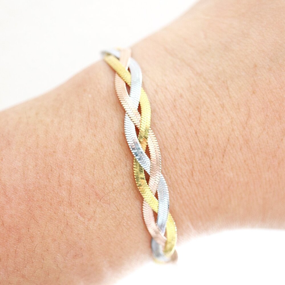 TriColor Herringbone Chain Bracelet Stainless Steel